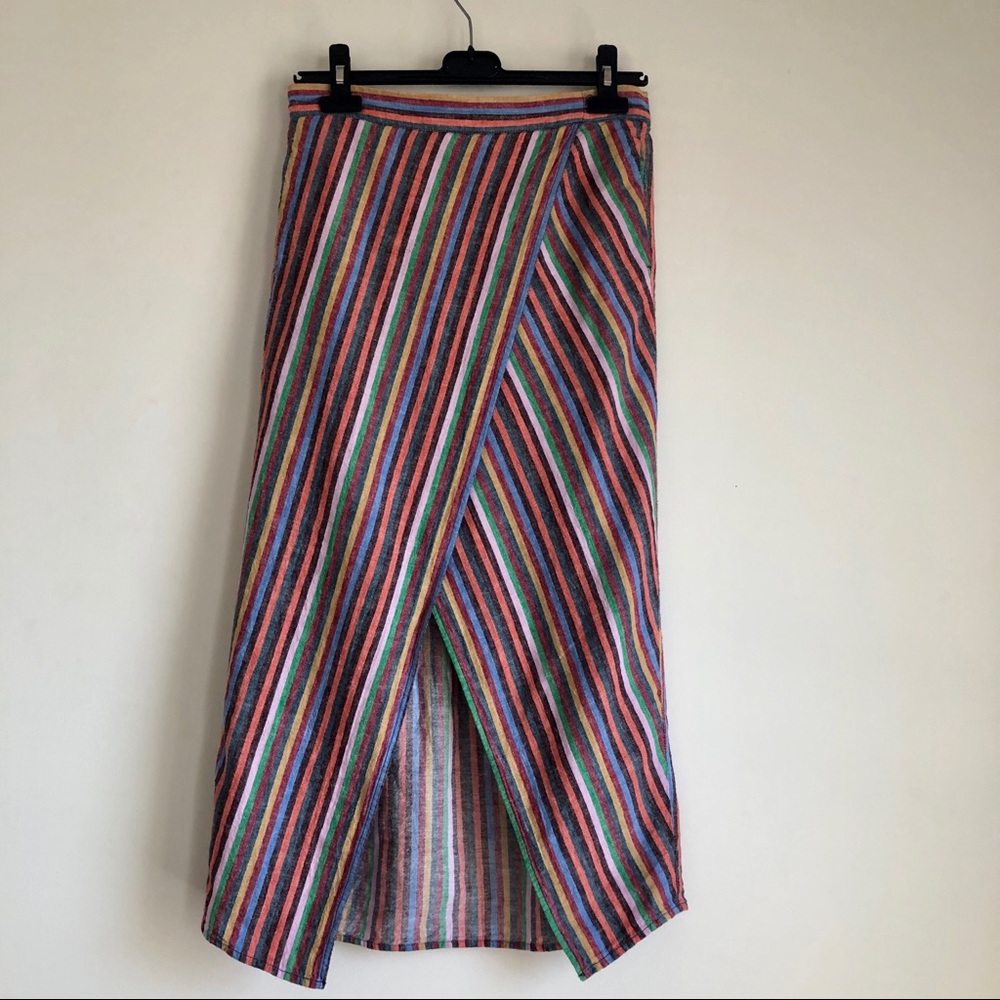 Madewell Rainbow Striped Overlay Midi Skirt